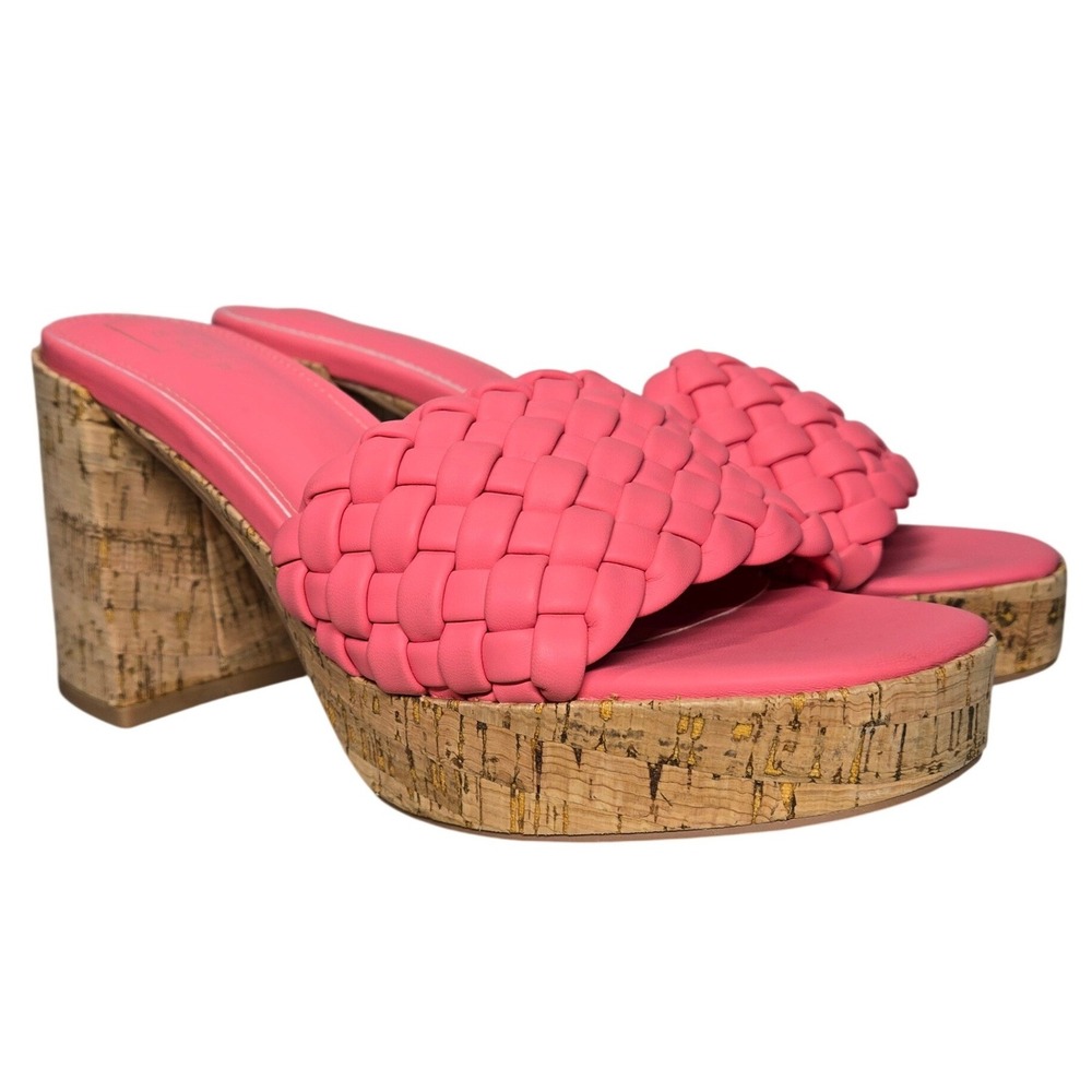 Shu Shop Gladys Coral Pink Braided Cork Platform Block Heel Slide Sandals Size 8